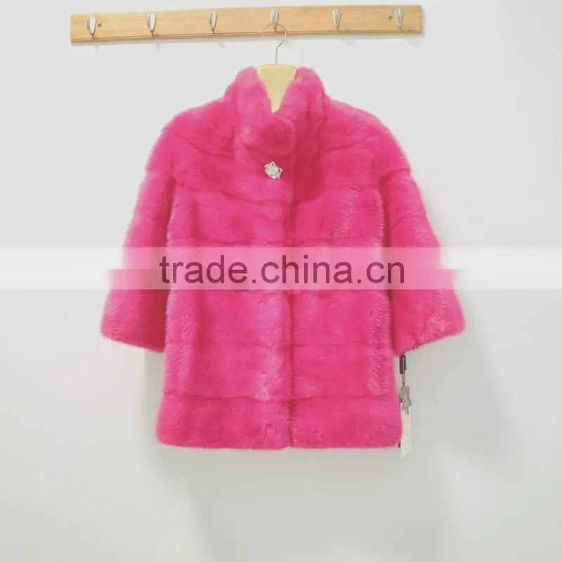 Factry High Quality Pink Color Real Mink Fur Coat For girls