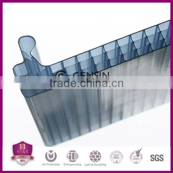 UV Blue Colored Glittering Polycarbonate Sheet Multiwall Hollow U Shape Roofing Skylight Panel Laxan Material
