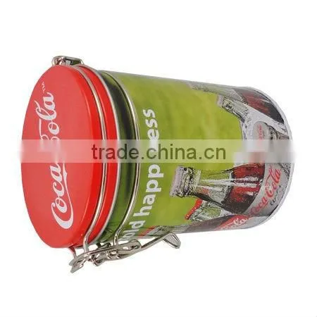 round metal coffee tin with inner lid