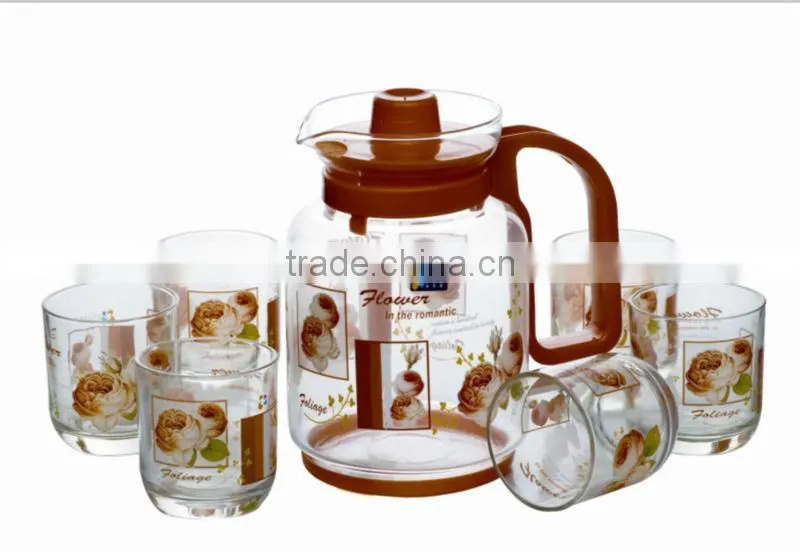 New popular high quality heat transfer printed glass water set wholesale 7 pcs glass water jug set