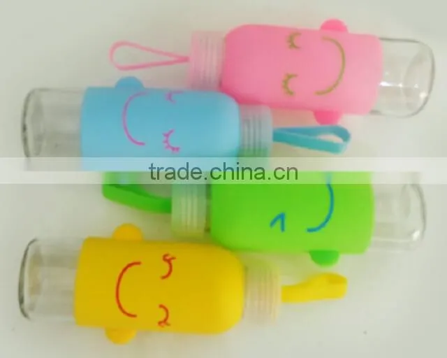 X008 Portable 300ML glass bottle Student bottle with silicone sleeve smile water sport bottle