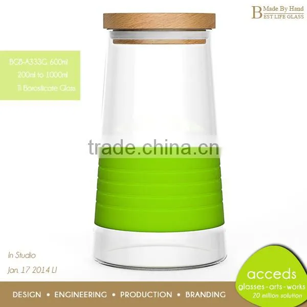 Low MOQ Wooden Top Tea Coffee Sugar Storage Glass Jar