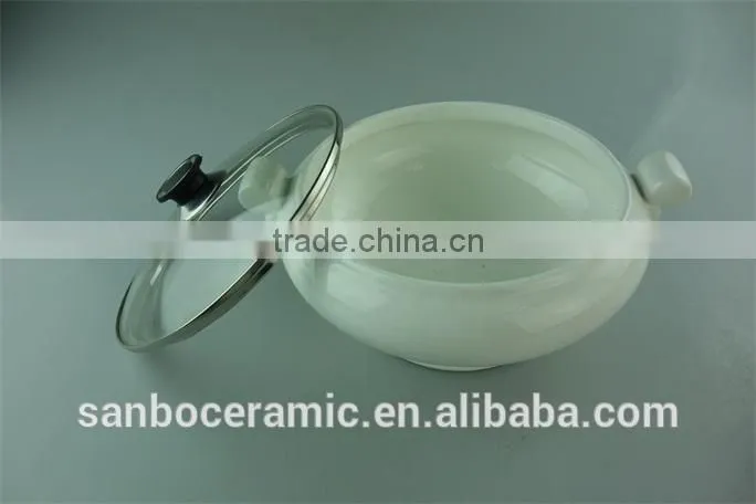 Cheap magnesian ivory white porcelain soup tureen with glass lid