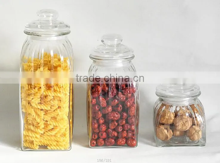 big lucid square airless glass grain jar with lid for storage