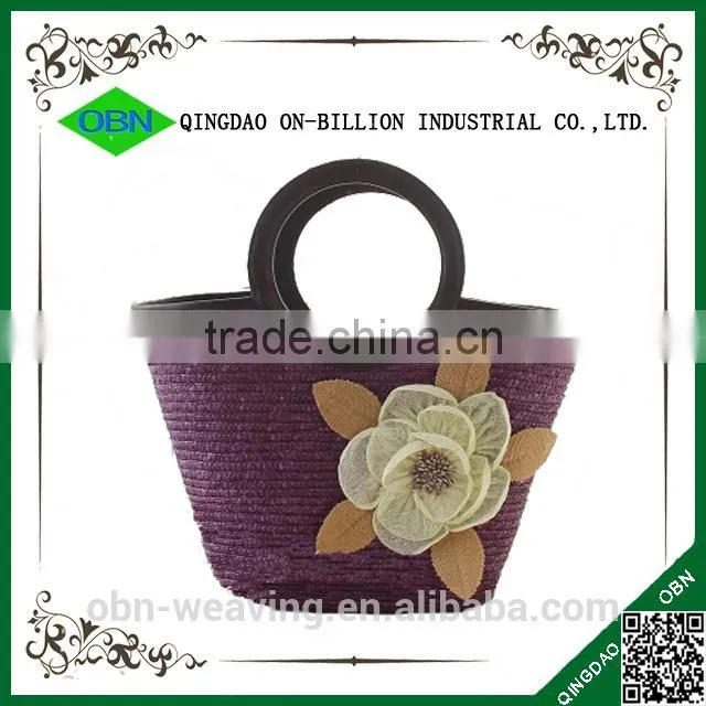 Tote straw handbag with decoration