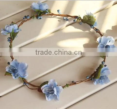 Factory directly little artificial flower head wreath fabric rose flower/leaf wreath