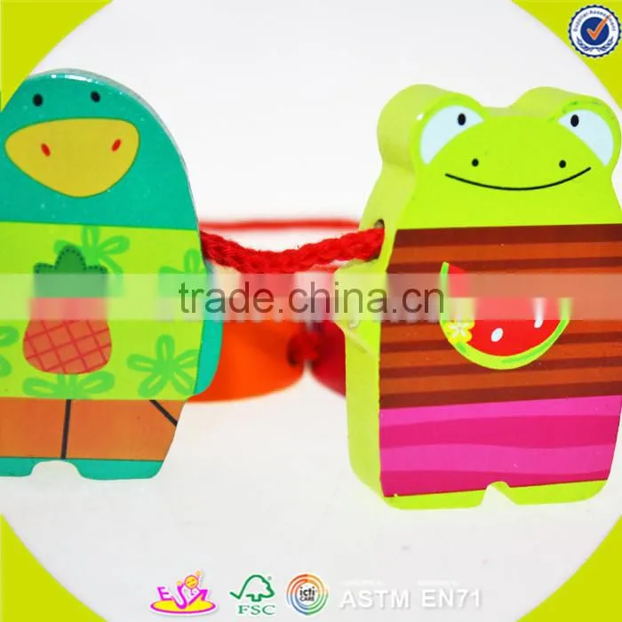 wholesale wooden happy threading toy for Kids, beautiful DIY wooden multitype blocks threading toy for children W11E041