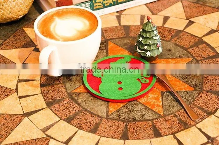 New Year Gifts Colorful Round Christmas Cartoon Fabric Coaster Wholesale