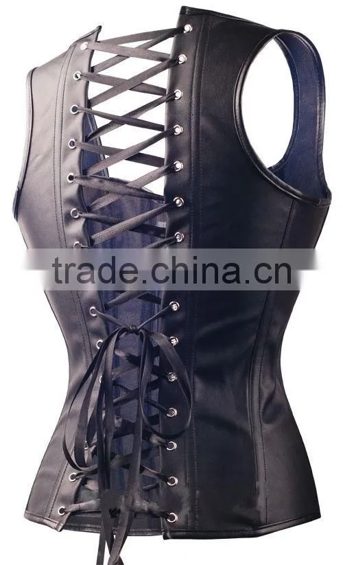 Wholesale Open Cup Front Zipper overbust real Leather Slimming Corsets