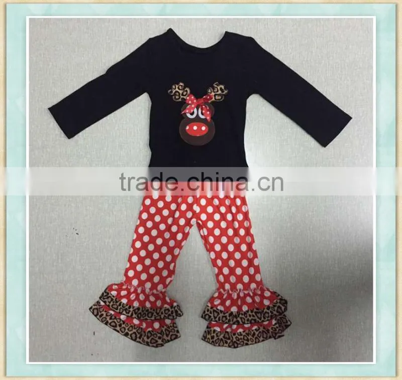 2017 Christmas kids clothes red top with pocket match strip ruffle pant boutique children clothing