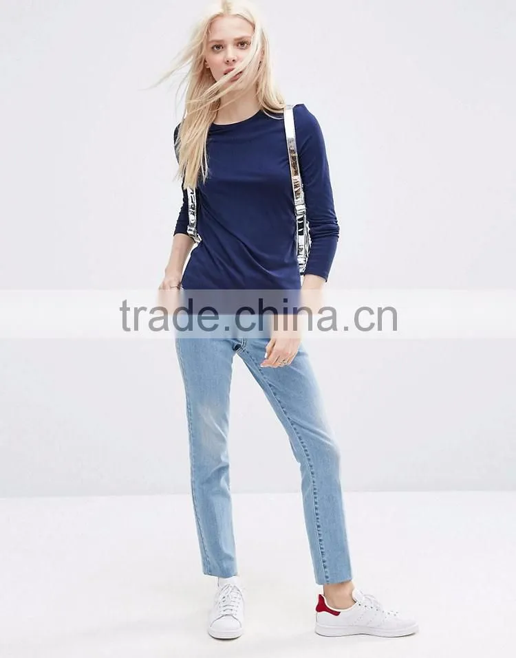 High quality OEM manufacturer 180g latest design slim fit O-neck long sleeve ladies spandex wholesale t-shirts