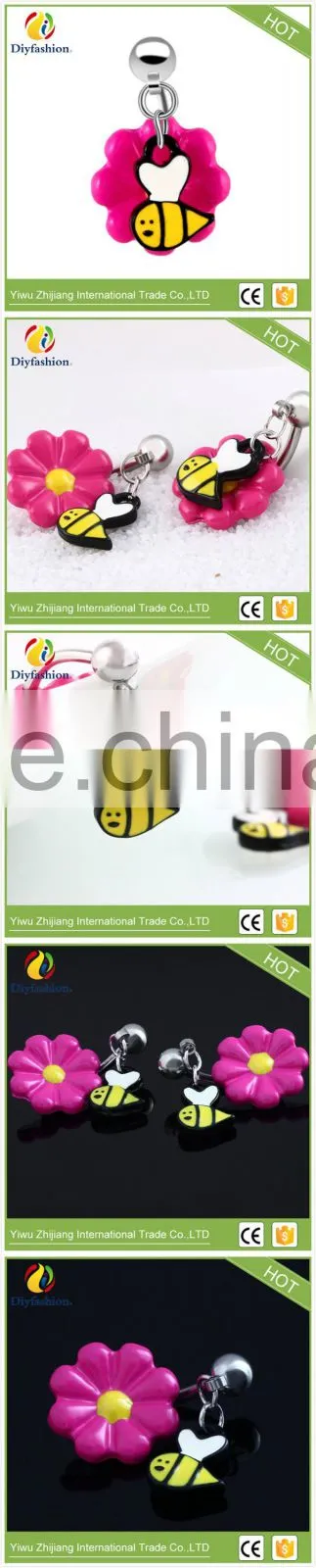 Cute animal Stainless steel flower honey Body Piercing belly ring