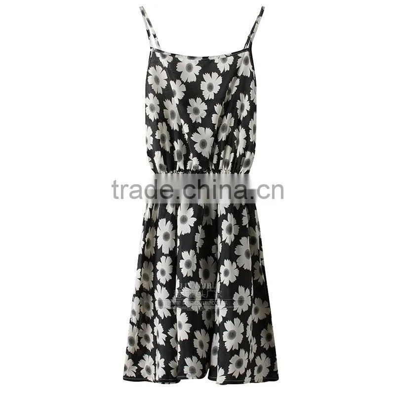 Summer Womens Spaghetti Strap Backless Floral Sundress Ladies Chiffon Beach Sexy Dresses