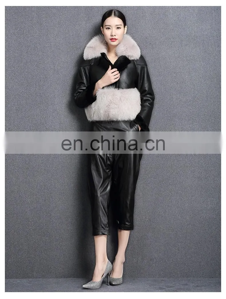 2016 Latest Coat With Big Fox Fur Collar China Supplier Sheepskin Leather Jacket With Fur