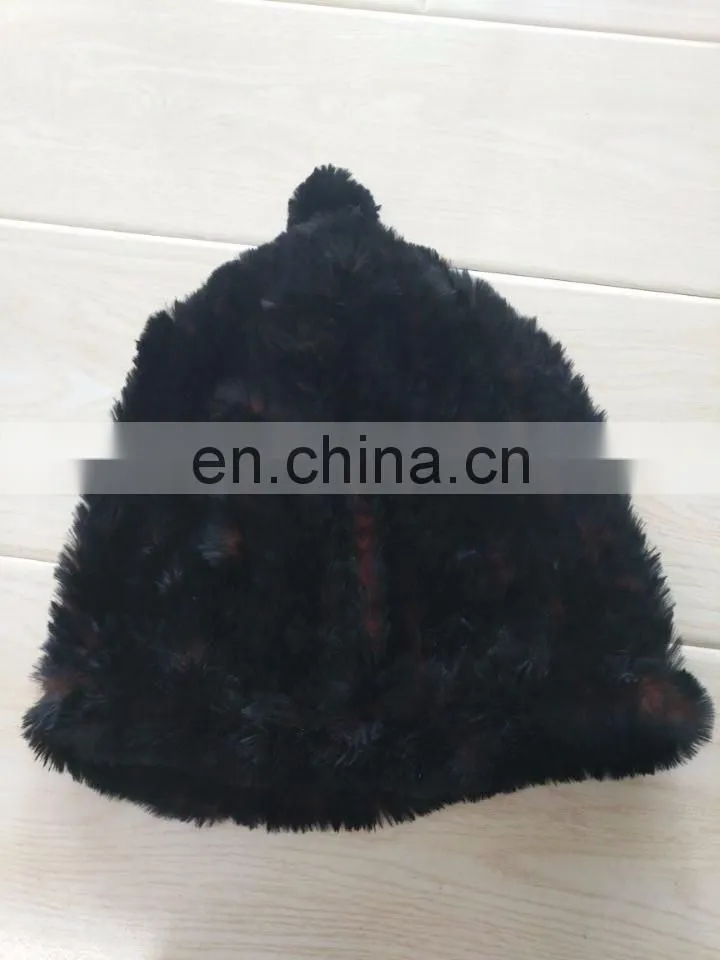 Knitted mink beanie fur tuque hat for women