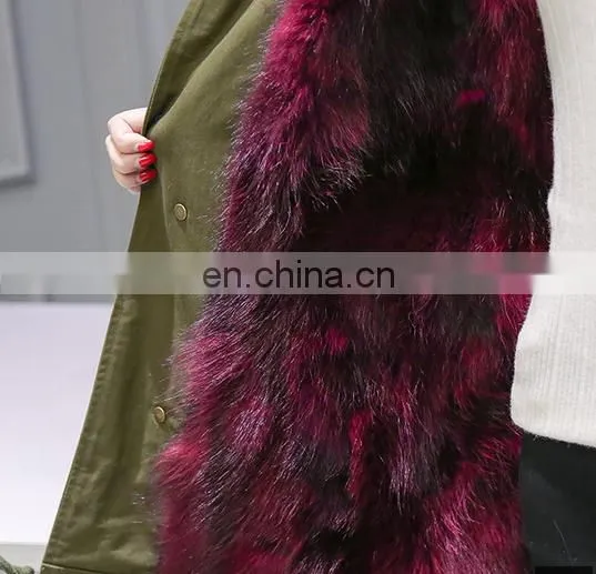 classic fashion long fur lined parka with raccoon fur hood