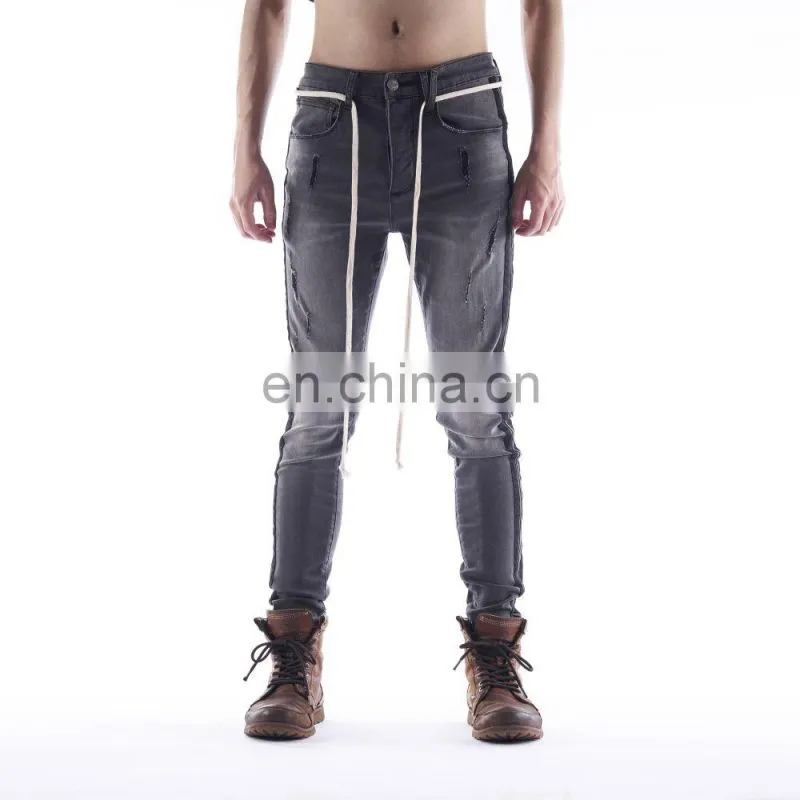 DiZNEW custom mens skinny jeans in blue ripped patches trousers for men