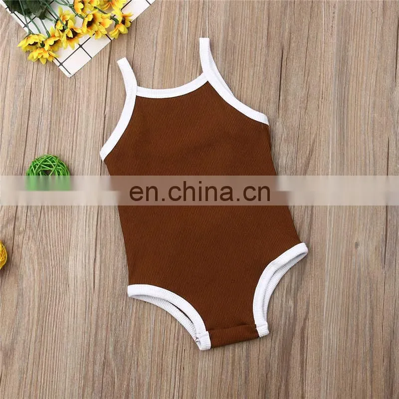 Summer Strap Draw String Organic Cotton Ribbed Newborn Clothes Baby Romper