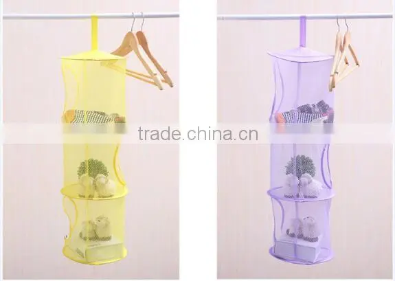 Hanging Mesh Space Saver Bags Organizer 3 Compartments Toy Storage Basket for Kids Room Organization Mesh Hanging Bag