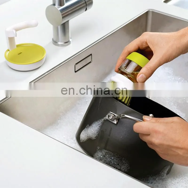 Kitchen cleaning tools silicone handle cleaning brush soap dispenser dishwashing brush