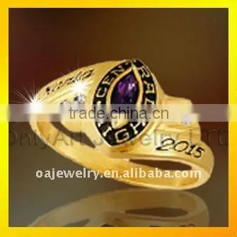 nickle free designer gold plated jewelry college class ring 3D design ring paypal acceptable