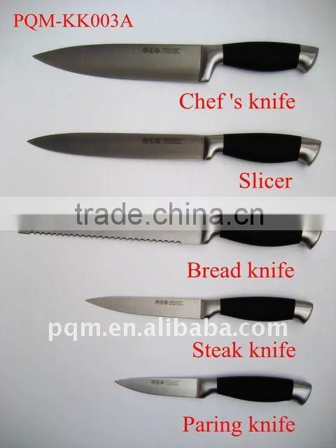 Senior durable stainless steel kitchen knife set with handle rubber and acrylic block 003A