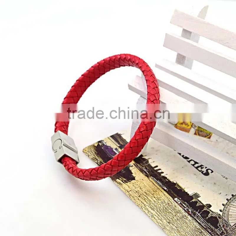 Customized logo bio magnetic clasp bracelet genuine leather man bracelet