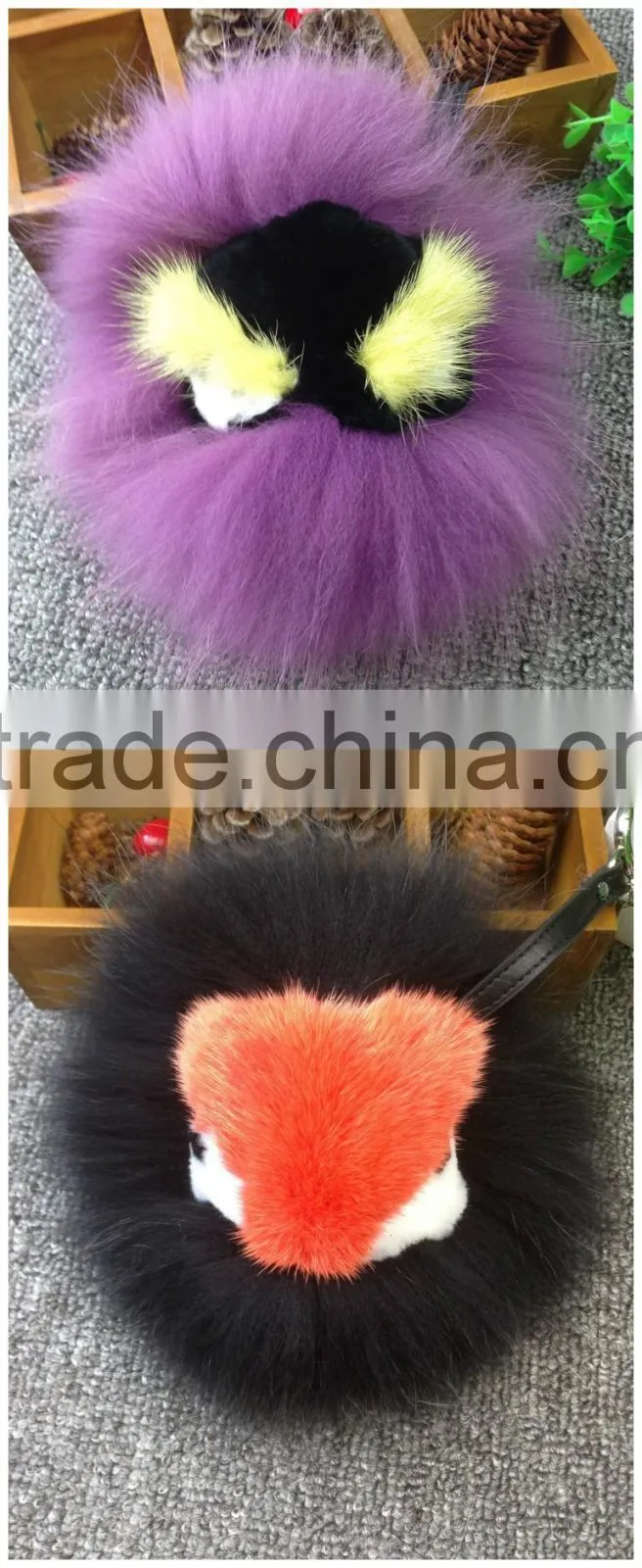 New Arrival Bag Phone Carkey Ornaments Monster Style Real Racoon Fur Leather Key Rings