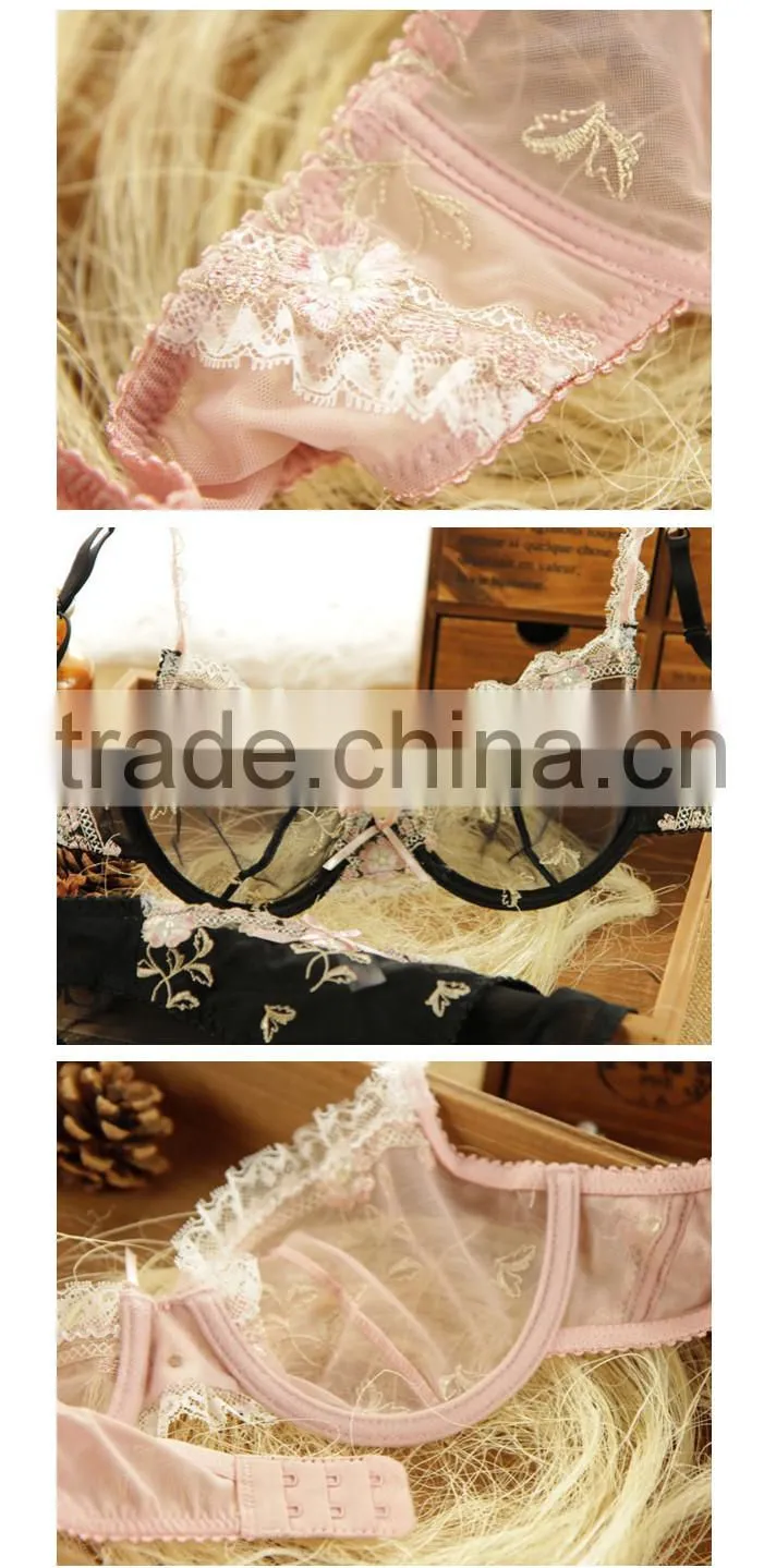 Pink Color No padding Sexy Wire Bra Set