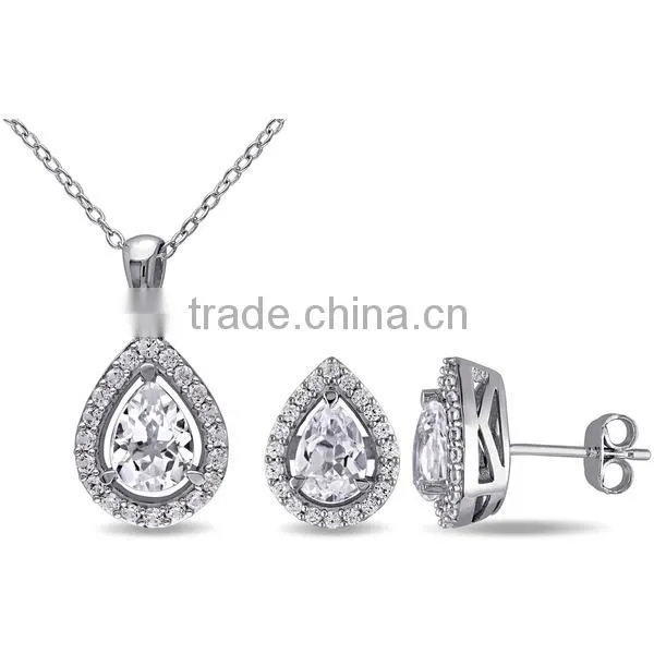 Tear Drop Sterling Silver Jewelry Earring and Pendant Set