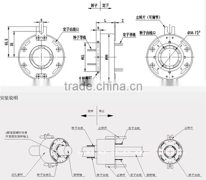SRH 3899- 6p32s Through bore slip ring ID38mm. OD99mm.38Wires, 10A x6wires 5Ax32wires