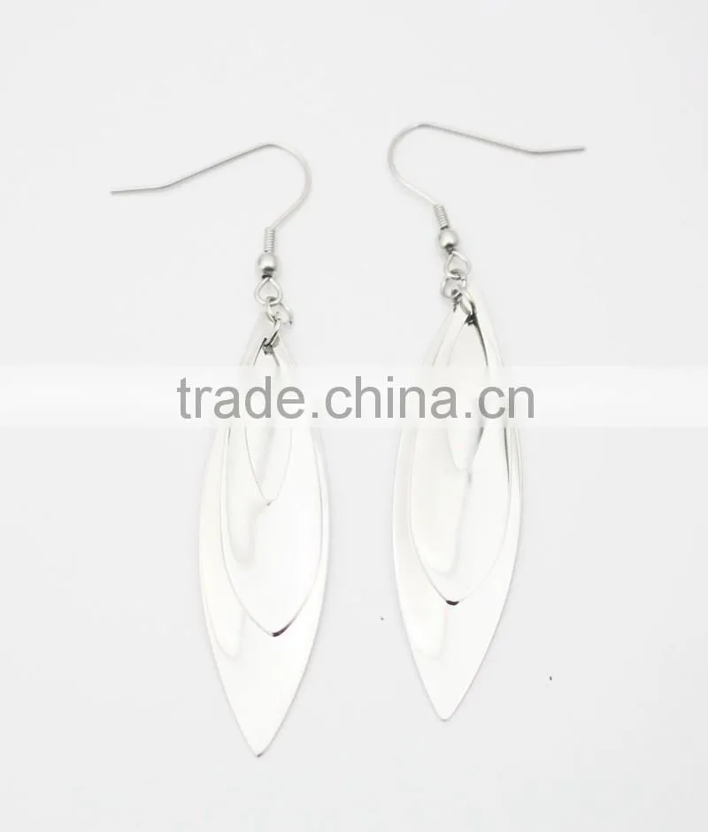 316L Stainless Steel Leaf Shaped Women Silver Double Layer Earring