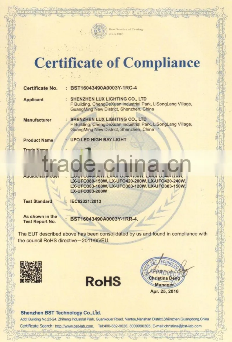 CE and ROHS Certification CE Rohs 140lm w cool white Nichia Osram chip 150w 120w led high bay light
