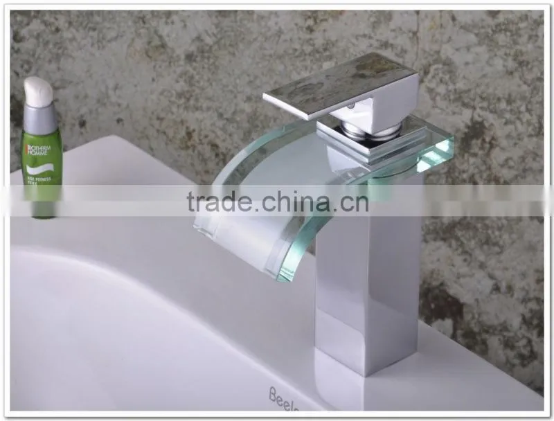 Chromed Square Body Glass Waterfall Basin faucet,Water Tap QH0822