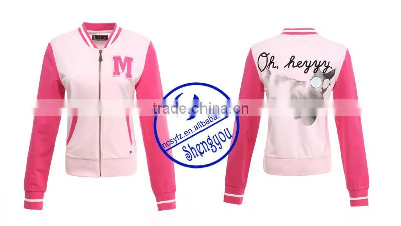 Custom 100% cotton womens printed baseball&softball wear jackets