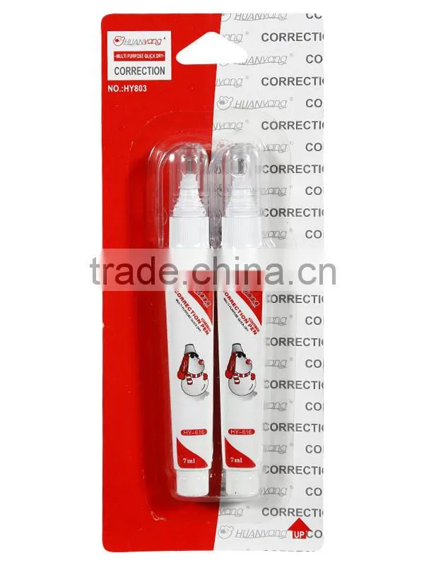 YIWU Market Multipurpose wite-out Metal tip Correction pen(HY-616) liquid corrector in blister card 7ml