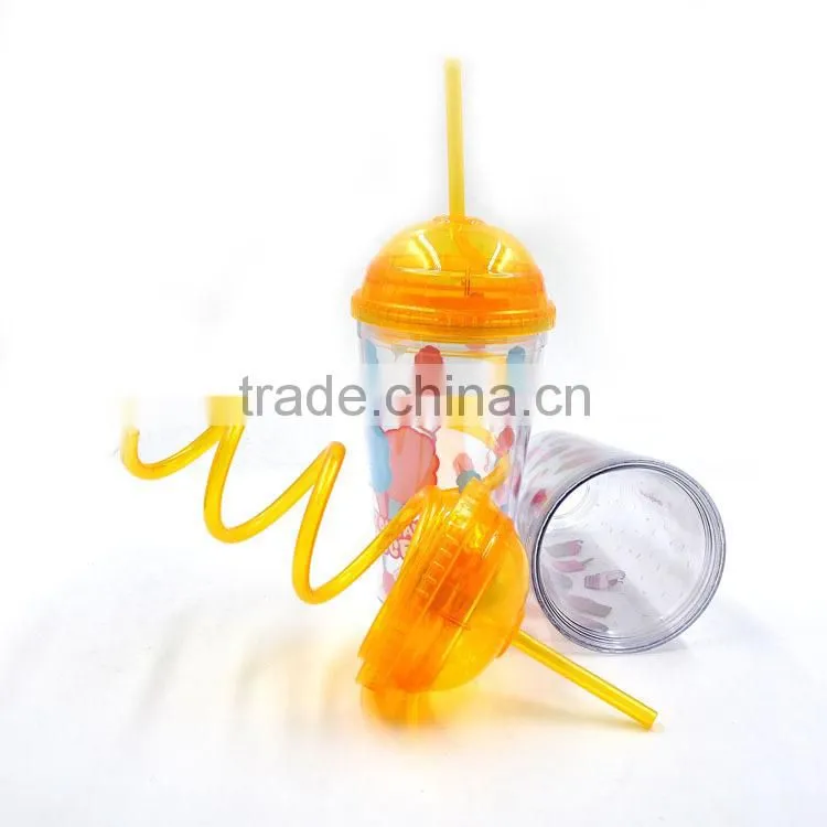 450ML Plastic Cup with Straw,Double Wall Reusable Plastic Cup with Lid