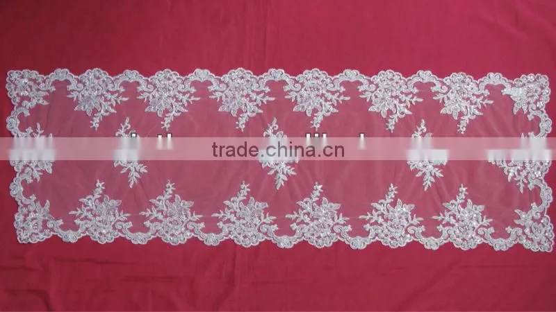 Bridal Square Beaded Corded White Long Runner45"