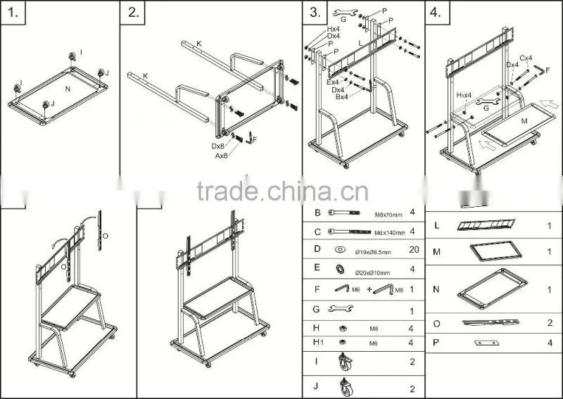 Vertical rotation movable TV Cart tv mounting bracket
