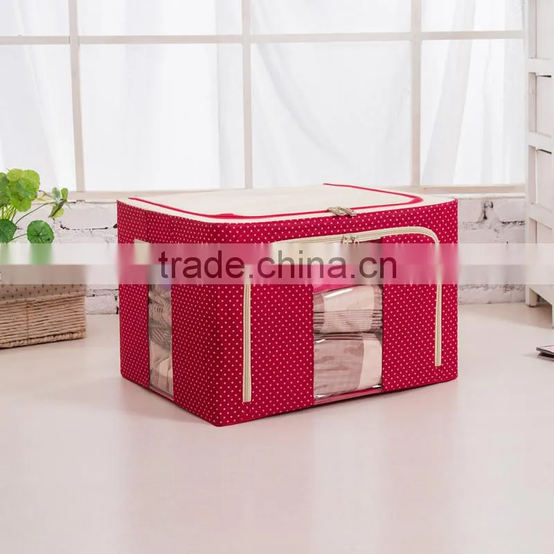 Durable Oxford Fabric Foldable Steel Shelf Lidded Storage Box with See-through Window