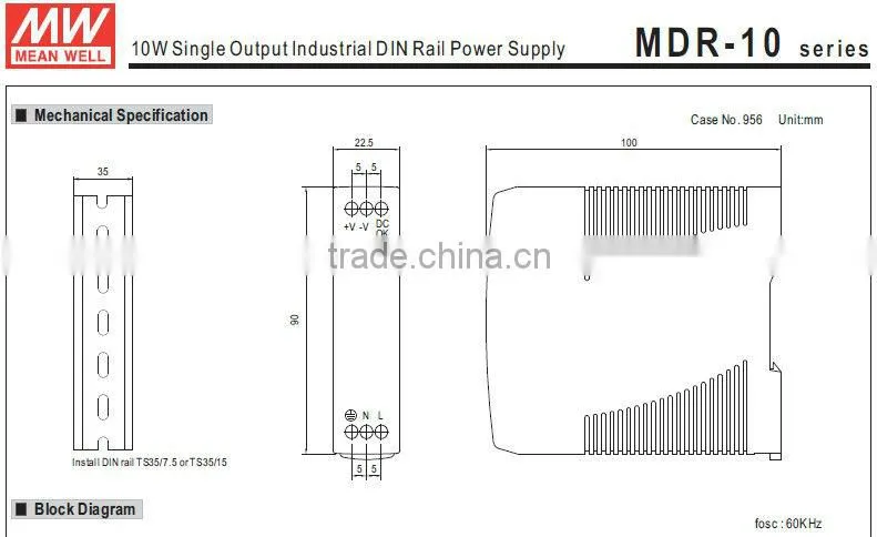 10W DIN rail Power Supply 15V/Mean Well 10W 15V Single Output Industrial DIN Rail Power Supply