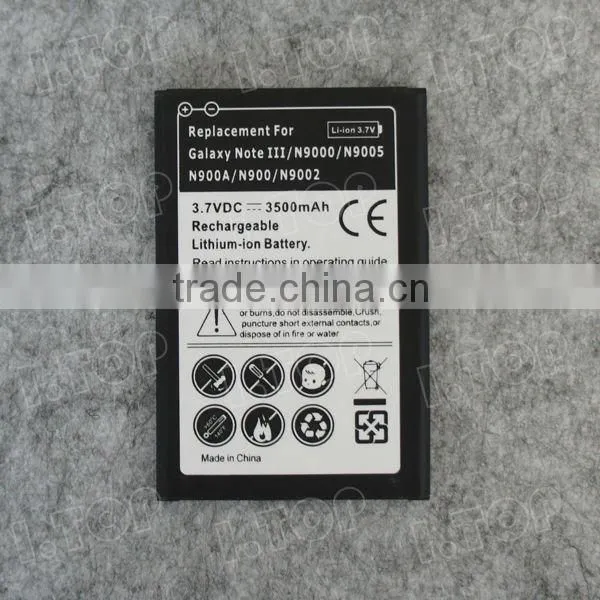 For Samsung Galaxy NOTE 3 N9000 N9100 battery,3.7V 3500mAh, Made in china