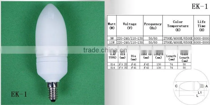 7W Candle CFL Fluorescent Lamp EK-1