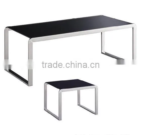 Rectangle glass top long coffee table with chromed steel leg