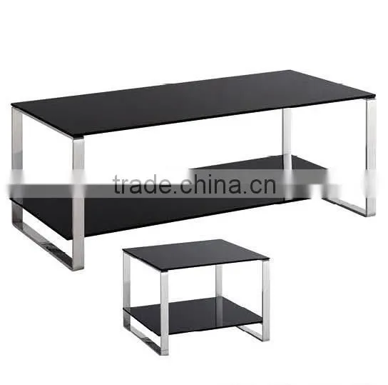 Black duoble layers glass tea table with stainless frame