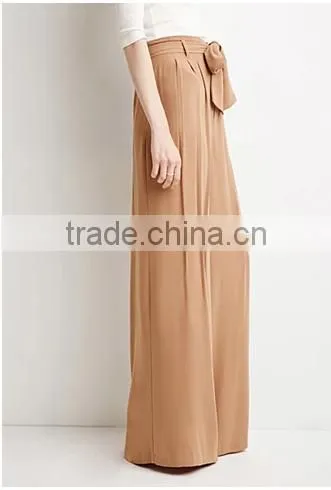 2015 New arrival china wholesale trousers fabric ,belted wide leg pants for woman