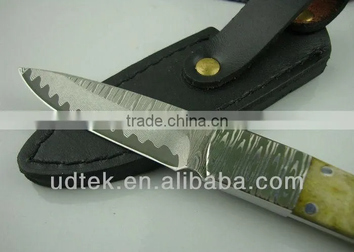 High Quality Animal Bone + Steel Handle OEM Damascus Steel Hunting Knife Hand Tool UDTEK01305