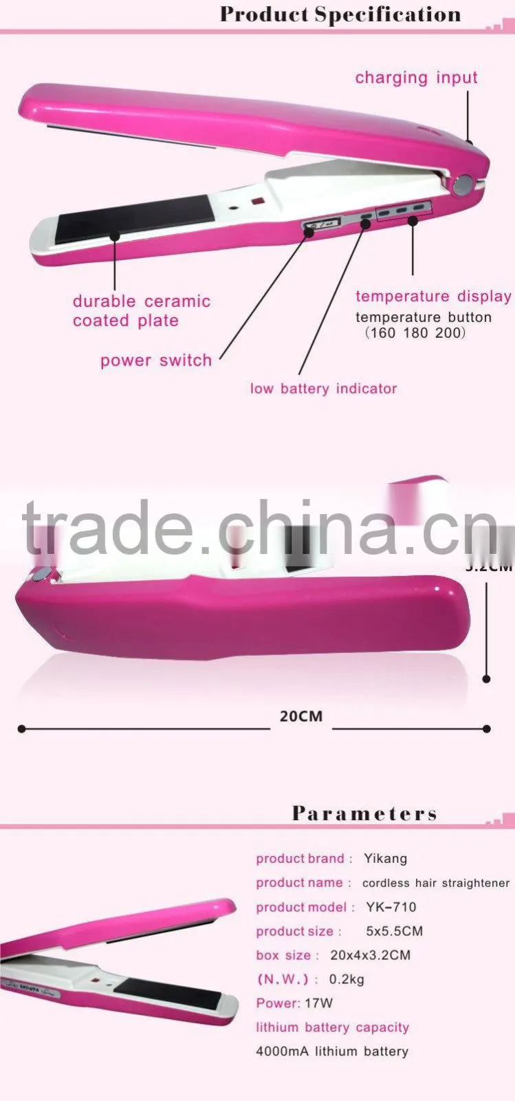 2015 New product Cordless Ceramic Hair Straightener