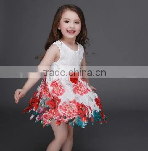 2016 flower lace one piece dress baby dress girls OEM price summer handmade baby dress