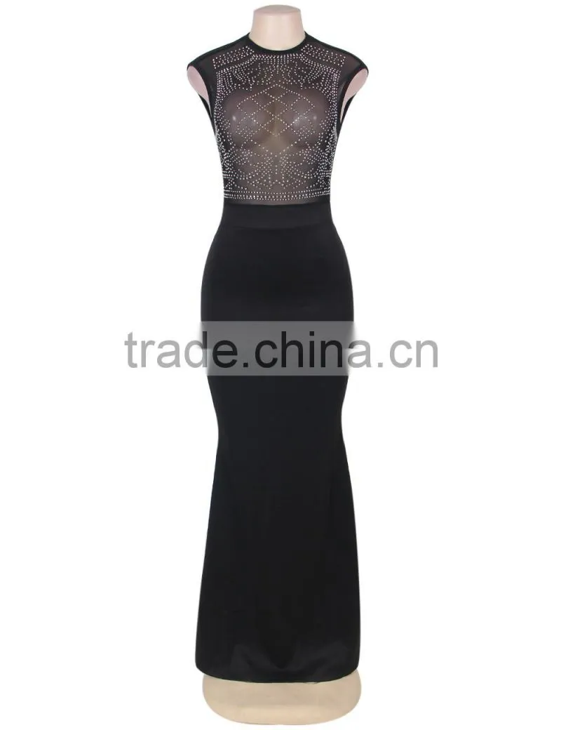 2016 Fashion design mermaid black maxi dress long one piece dress